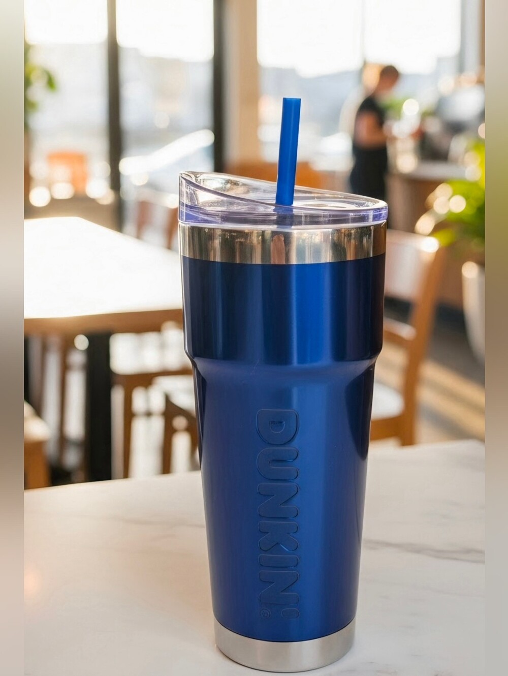 DUNKIN Donuts 24oz. (2023) Blue Foil Metallic Insulated Travel Tumbler Cup.  NWT